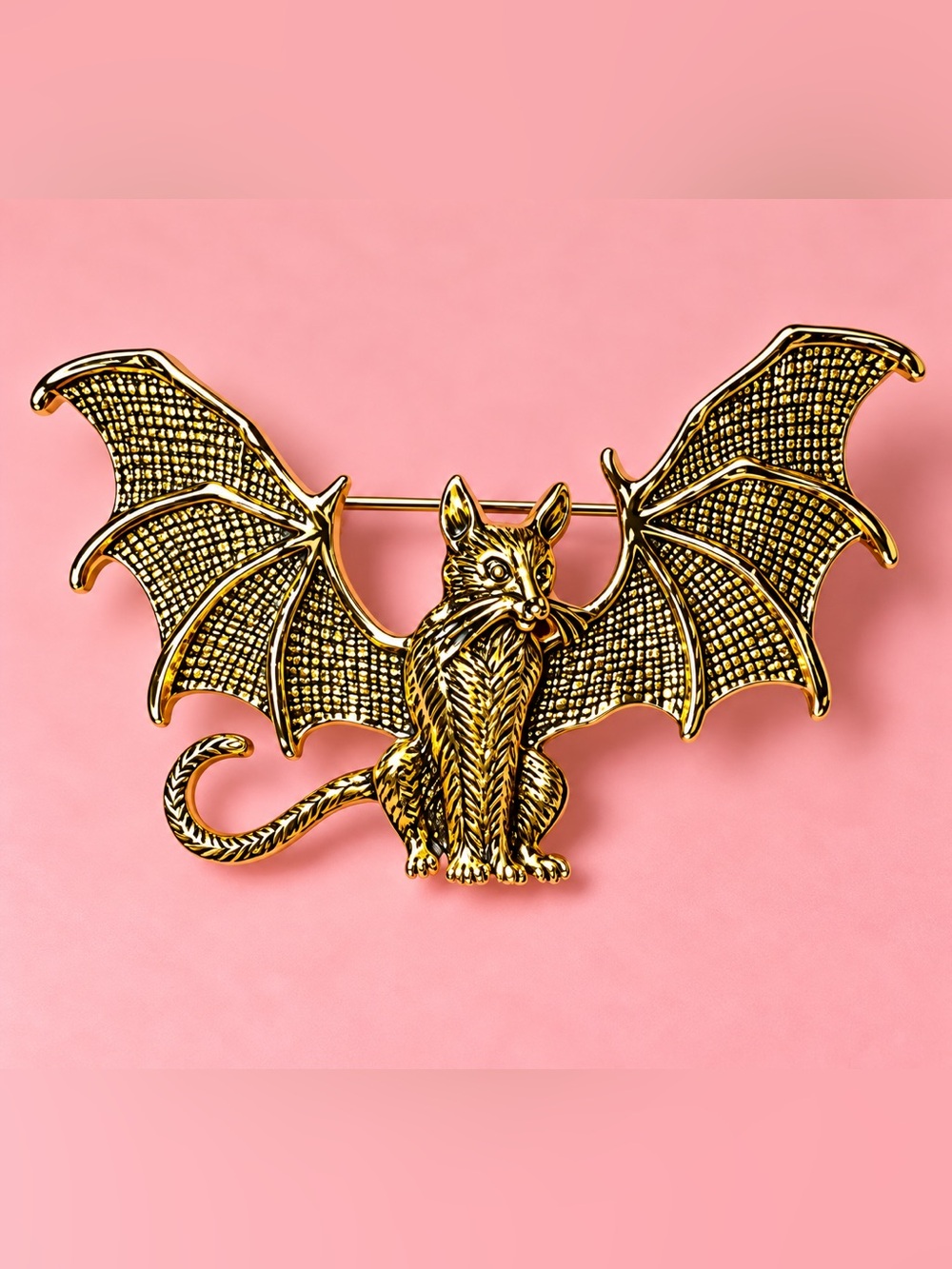 Gold Cat Bat Brooch Pin - Fashion Pet-Inspired Accessory